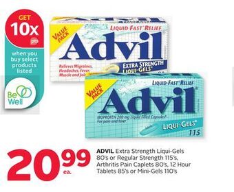 Rexall Advil extra strength liqui-gels 80's or regular strength 115's, arthritis pain caplets 80's, 12 hour tablets 85's or mini-gel offer