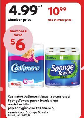 Independent City Market Cashmere bathroom tissue 12 double rolls or spongetowels paper towels, 6 rolls offer