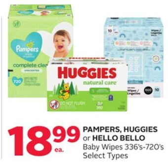 Rexall Pampers, huggies or hello bello baby wipes 336's-720's offer