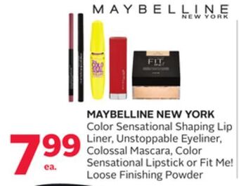 Rexall Maybelline new york color sensational shaping lip liner, unstoppable eyeliner, colossal mascara, color sensational lipstick o offer