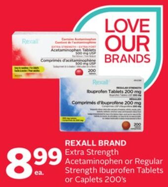 Rexall Rexall brand extra strength acetaminophen or regular strength ibuprofen tablets or caplets 200's offer