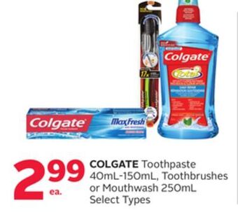 Rexall Colgate toothpaste 40ml-150ml, toothbrushes or mouthwash 250ml offer
