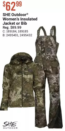 Cabela's She outdoor women's insulated jacket or rib offer