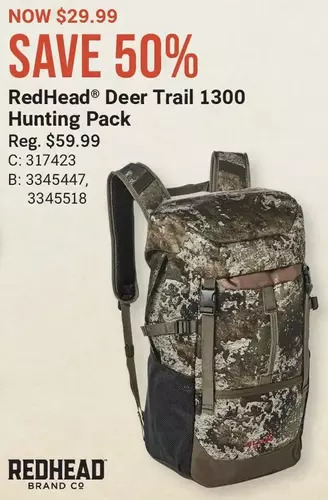 Cabela's Redhead deer trail 1300 hunting pack offer