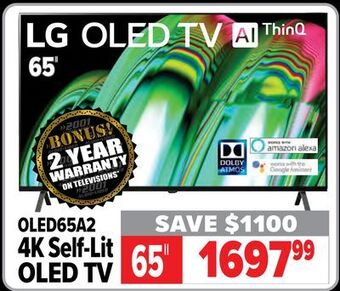2001 Audio Video Lg 65" 4k self-lit oled tv offer