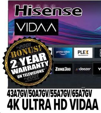 2001 Audio Video Hisense 43" 4k ultra hd vidaa offer