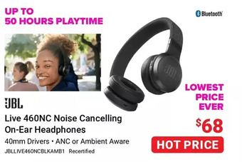 Visions Electronics Jbl live 460nc noise cancelling on-ear headphones offer