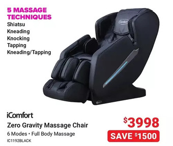 Visions Electronics Icomfort zero gravity massage chair offer