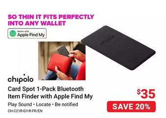 Visions Electronics Chipolo card spot 1-pack bluetooth item finder with apple find my offer
