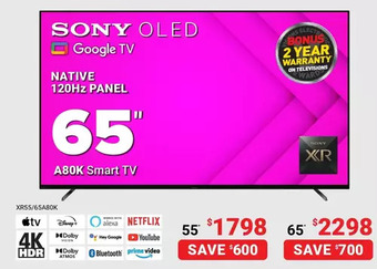 Visions Electronics Sony 65" smart google tv offer