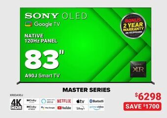 Visions Electronics Sony native 120hz panel 83" a90j smart tv offer
