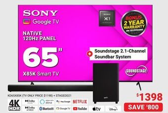 Visions Electronics Sony native 120hz panel 65" x85k smart tv offer