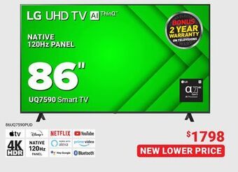 Visions Electronics Lg native 120hz panel 86" uq7590 smart tv offer