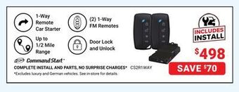 Visions Electronics Command start 1-way remote starter with two 1-way fm remotes and up to 3000 feet range offer