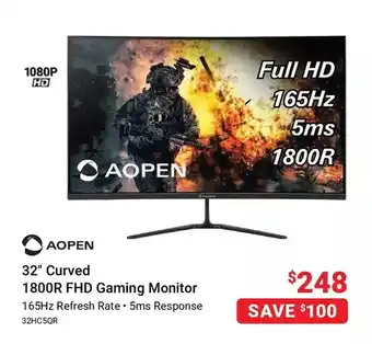 Visions Electronics Aopen 32" curved 1800r fhd gaming monitor offer
