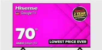 Visions Electronics Hisense 70" a68h smart tv 75" offer