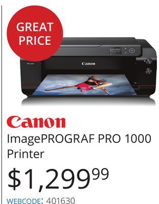 Vistek Canon imageprograf pro 1000 printer offer