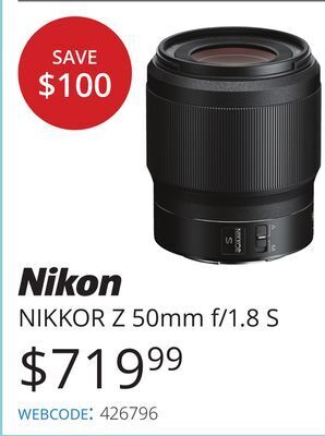 Vistek Nikon nikkor z 50mm f/1.8 s offer