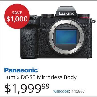 Vistek Panasonic lumix dc-s5 mirrorless body offer
