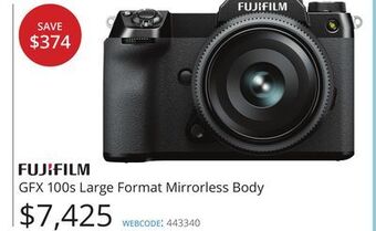 Vistek Fujifilm gfx 100s large format mirrorless body offer