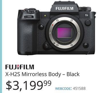 Vistek Fujifilm x-h2s mirrorless body-black offer