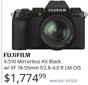 Vistek Fujifilm x-s10 mirrorless kit black w/ xf 18-55mm f/2.8-4.0 r lm ois offer
