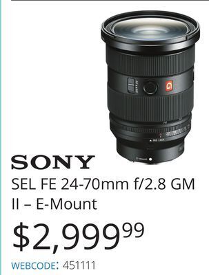 Vistek Sony sel fe 24-70mm f/2.8 gm ii-e-mount offer