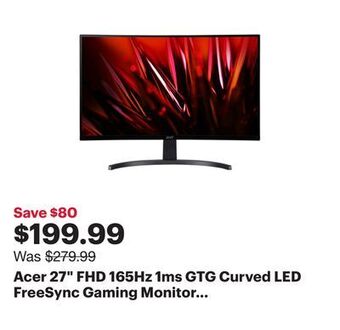 Best Buy Acer 27" fhd 165hz 1ms gtg curved led freesync gaming monitor (ed273 pbiipx) - black offer