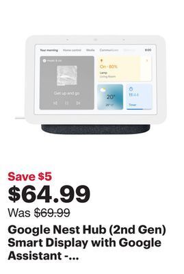 Best Buy Google nest hub (2nd gen) smart display with google assistant - charcoal offer