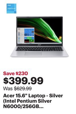 Best Buy Acer 15.6" laptop - silver (intel pentium silver n6000/256gb ssd/8gb ram/windows 11) offer