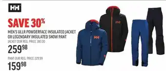 Sport Chek Hh men's ullr powderface insulated jacket or legendary insulated snow pant offer