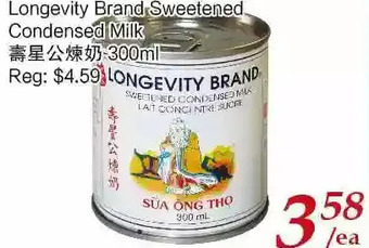 Tone Tai Supermarket Longevity brand sweetened condensed milk offer