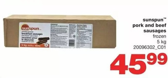 Wholesale Club Sunspun pork and beef sausages offer