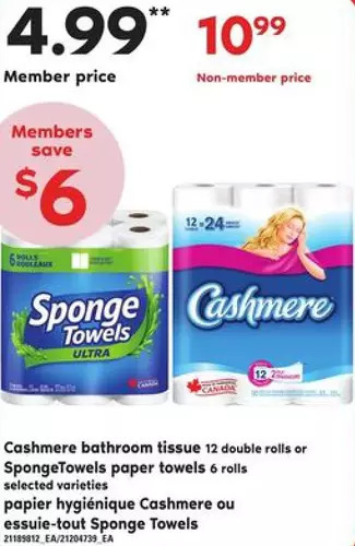 Independent Grocer Cashmere bathroom tissue or spongetowels paper towels offer