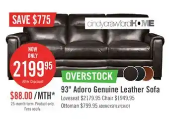 The Brick Adoro genuine leather sofa - grey offer