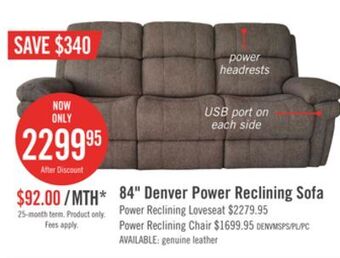 The Brick Denver chenille power reclining sofa with power headrest - muslin offer