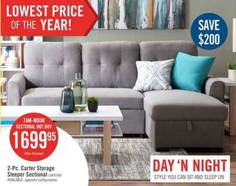 Carter 2-piece linen-look fabric right-facing sleeper sectional - solis grey