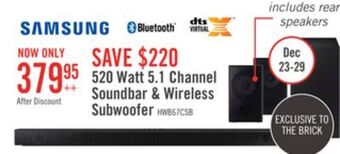 The Brick Samsung soundbar with wireless subwoofer and rear speaker kit - hw-b67c/zc offer