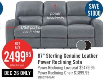 The Brick Sterling genuine leather power reclining sofa with power headrest - grey offer