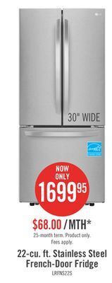 The Brick Lg 21.8 cu. ft. 3-door french door refrigerator - lrfns2200s offer