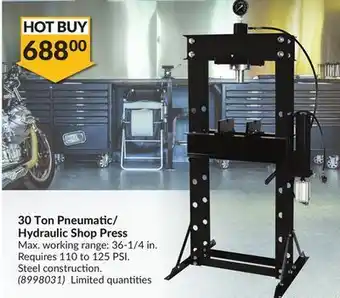 Princess Auto 30 ton pneumatic/hydraulic shop press offer