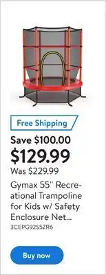 Walmart Gymax 55'' recreational trampoline for kids w/ safety enclosure net | red offer