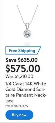Walmart 1/4 carat 14k white gold diamond solitaire pendant necklace offer