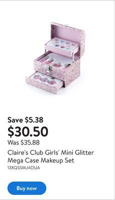 Walmart Claire's club girls' mini glitter mega case makeup set offer