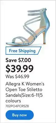 Walmart Allegra k women's open toe stiletto sandals|size:6-11|5 colours offer