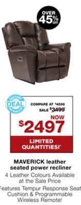 La Z Boy Maverick leather seated power recliner offer