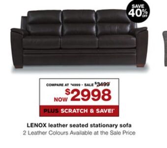 La Z Boy Lenox leather seated stationary sofa offer
