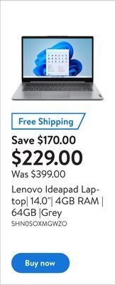 Walmart Lenovo ideapad laptop| 14.0"| 4gb ram | 64gb |grey offer