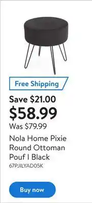 Walmart Nola home pixie round ottoman pouf i black offer