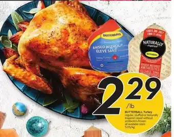 Sobeys Butterball Turkey regular, stuffed or Naturally Inspired raised without antibiotic frozen 5.05/kg offer